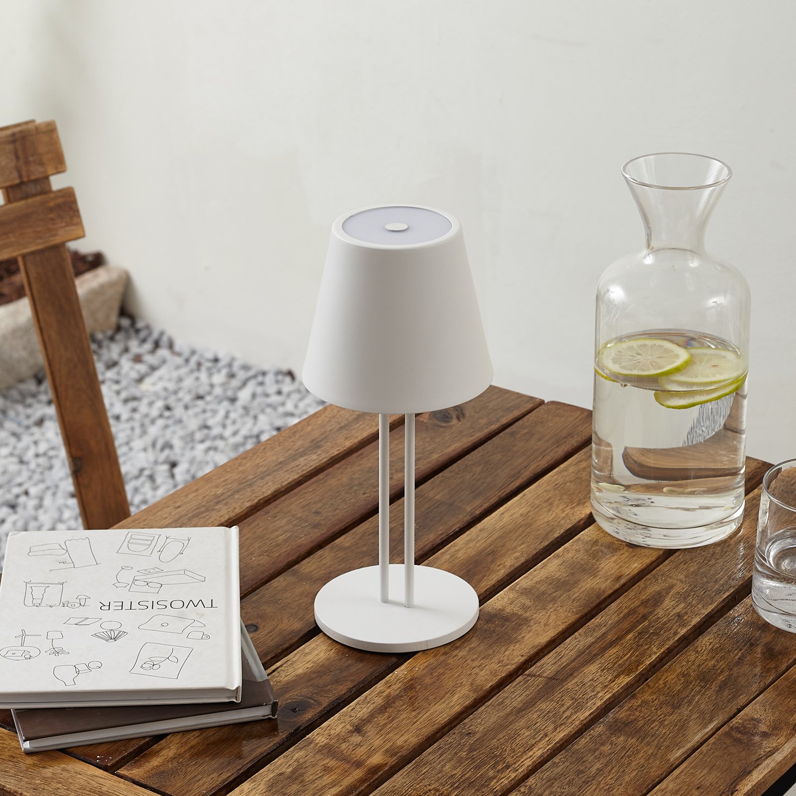 Lindby LED-es újratölthető asztali lámpa Janea TWIN, fehér, fém
