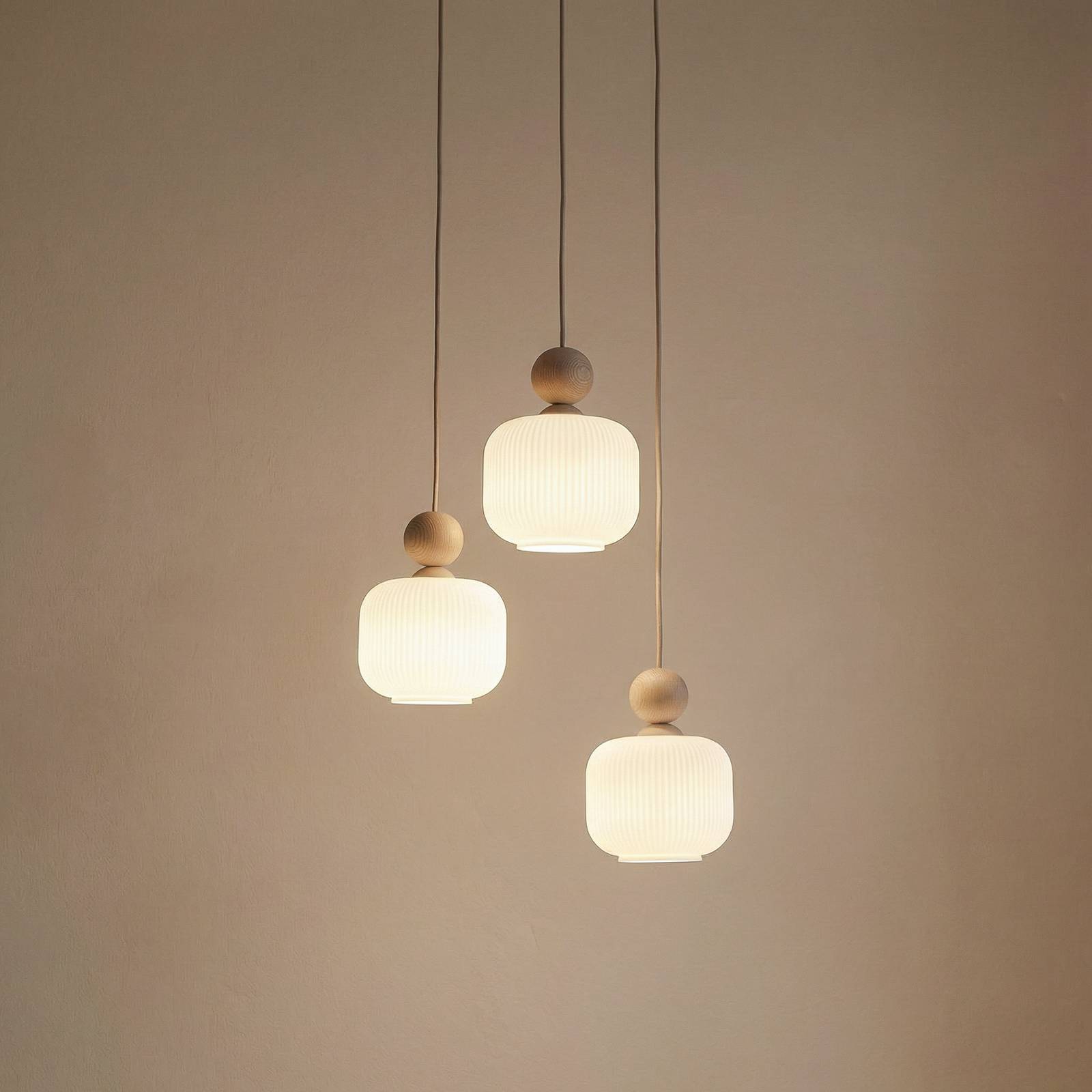 TK Lighting Suspension Ballo, à 3 lampes, blanc, verre, Ø 35 cm