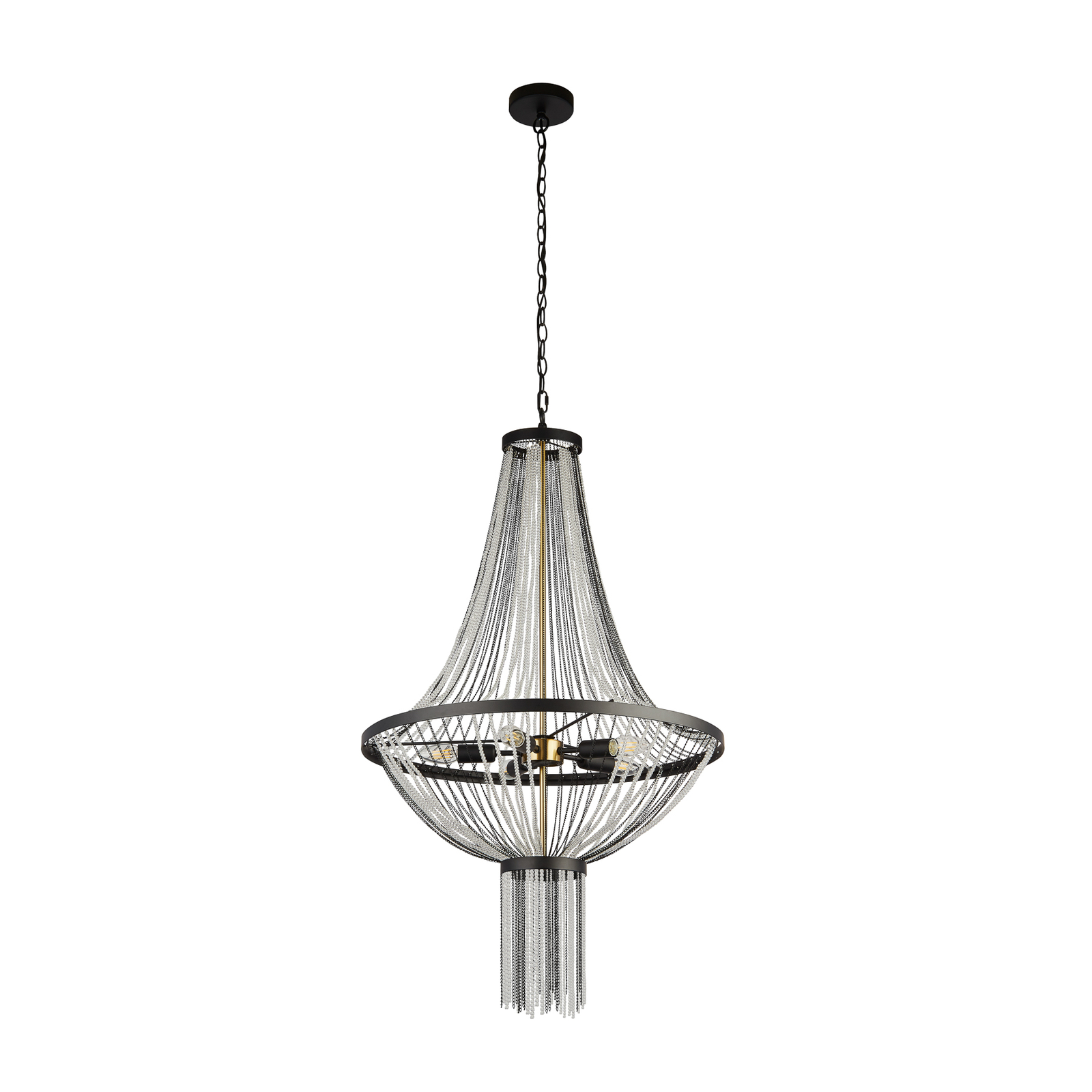 Baguette pendant light, black/brass, glass, E14, 162 cm