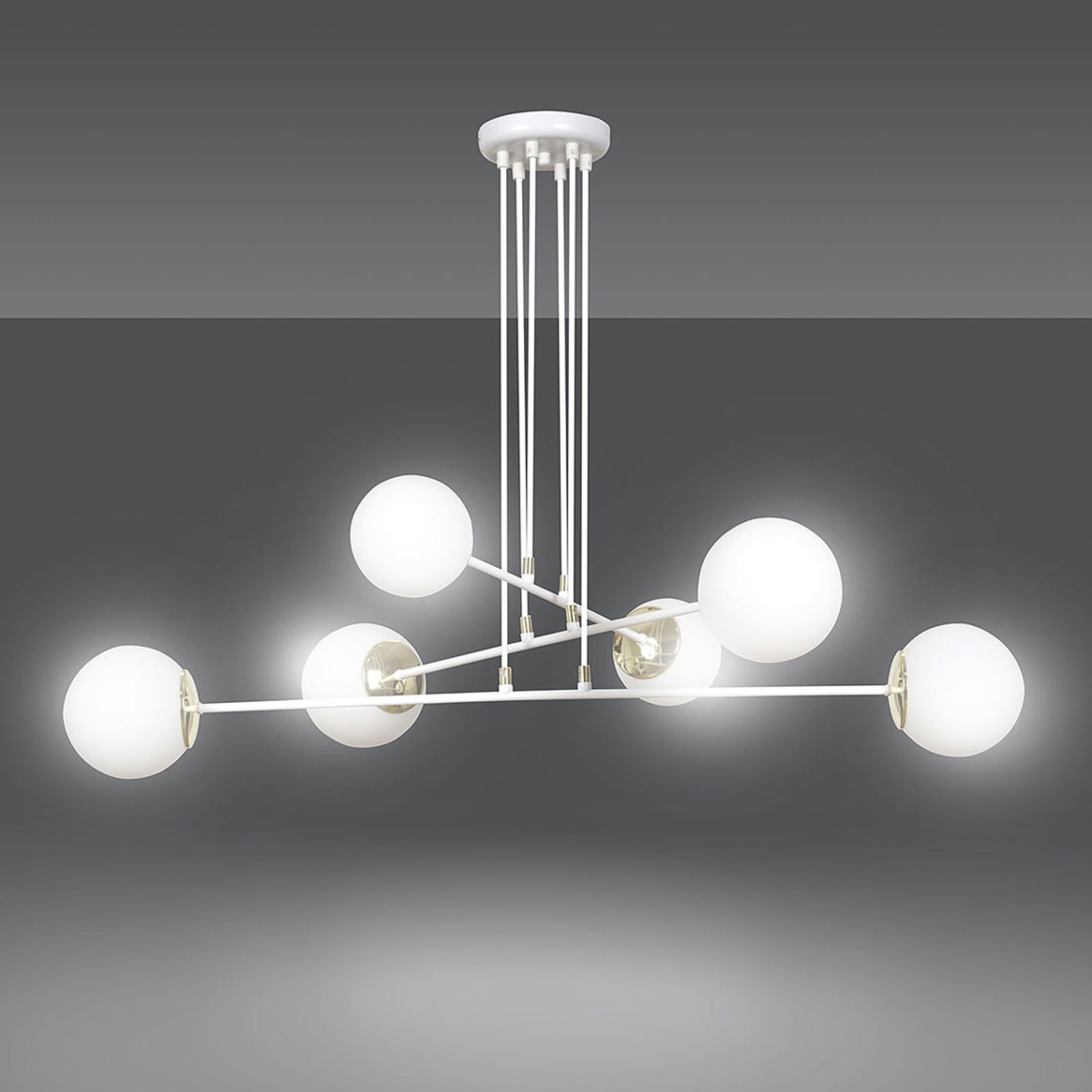 Ognis 6 pendant light, six-bulb, white/gold