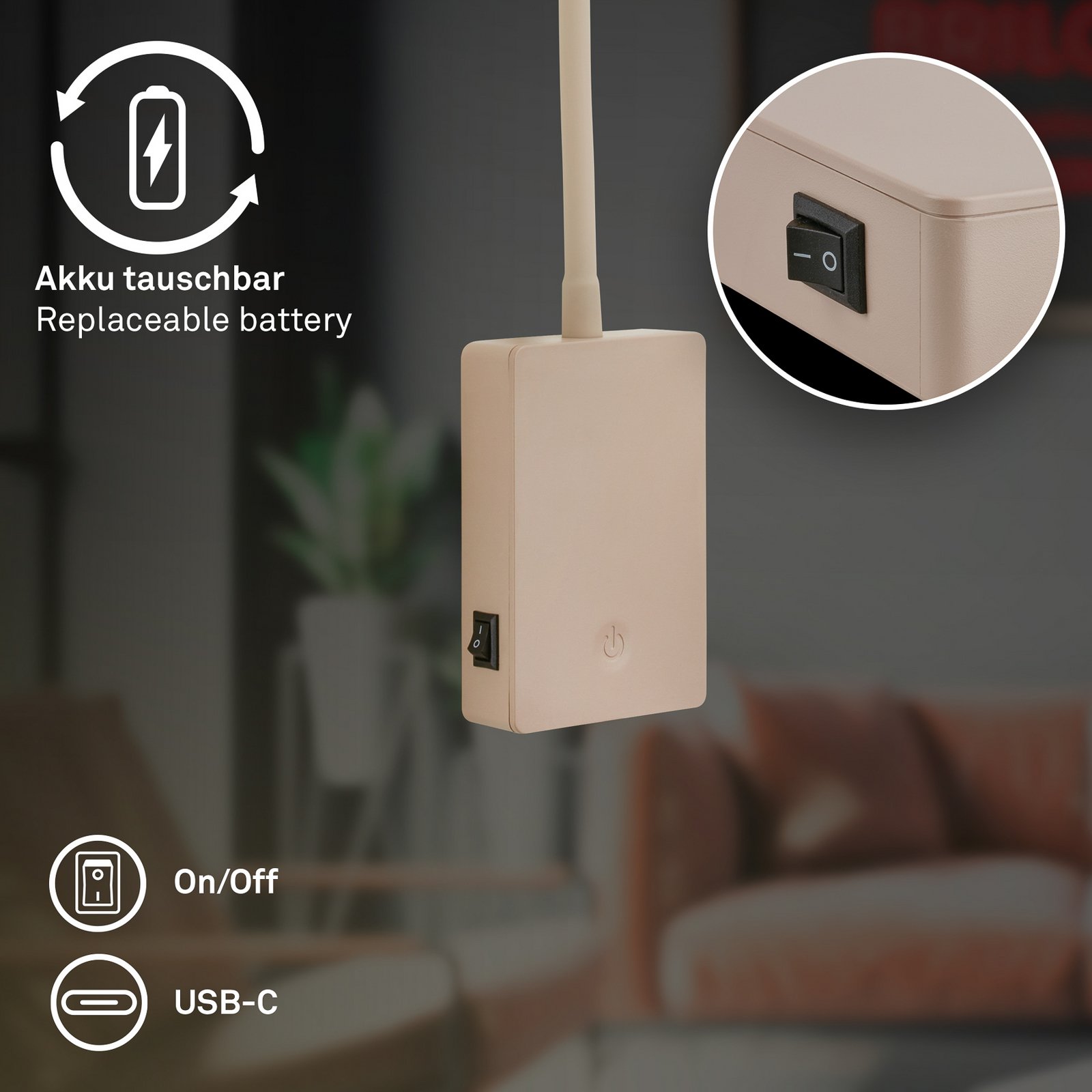 LED stolová lampa Cielo, béžová, výška 56 cm, plast