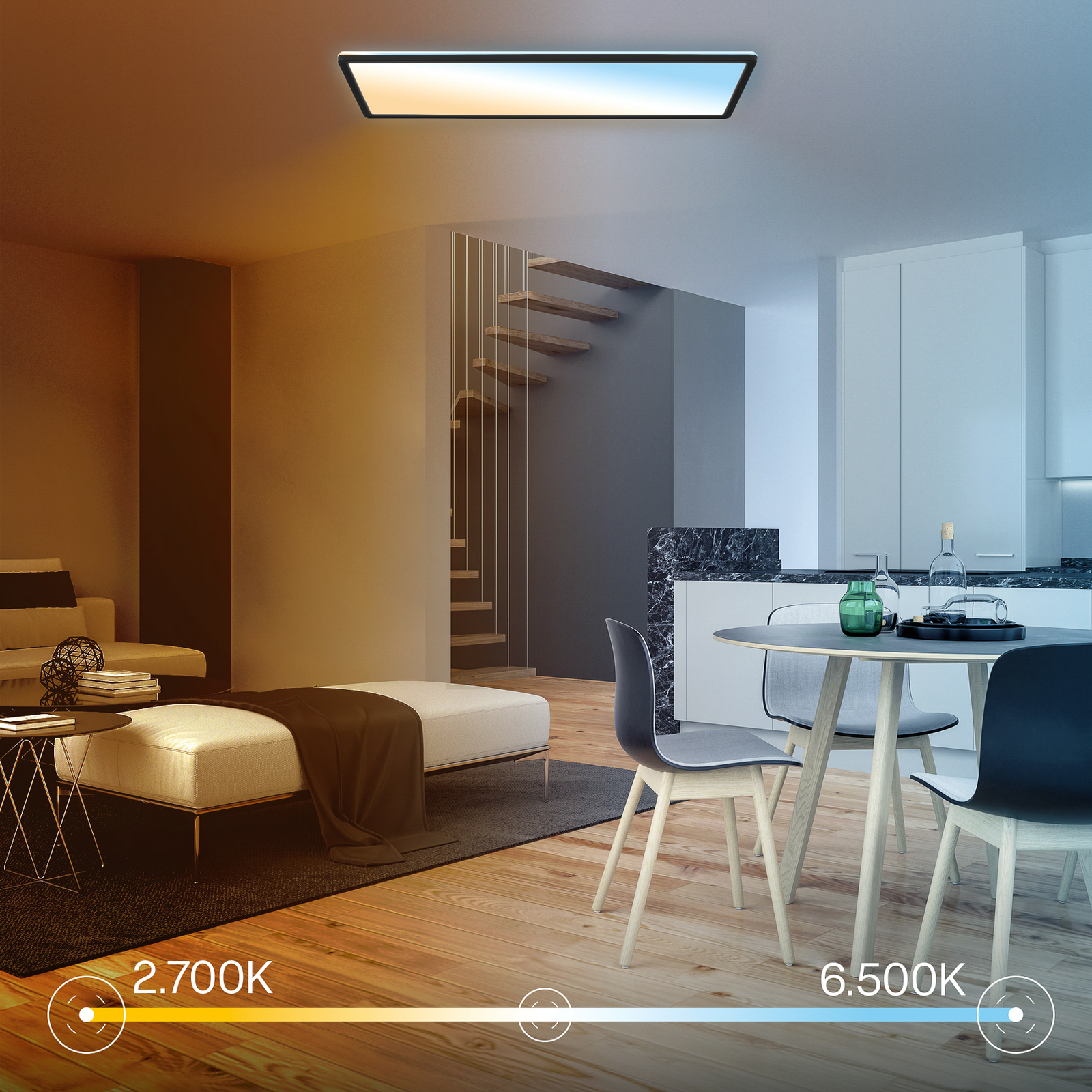 LED paneel Shallow met afstandsbediening CCT, 58 x 20 cm, zwart,