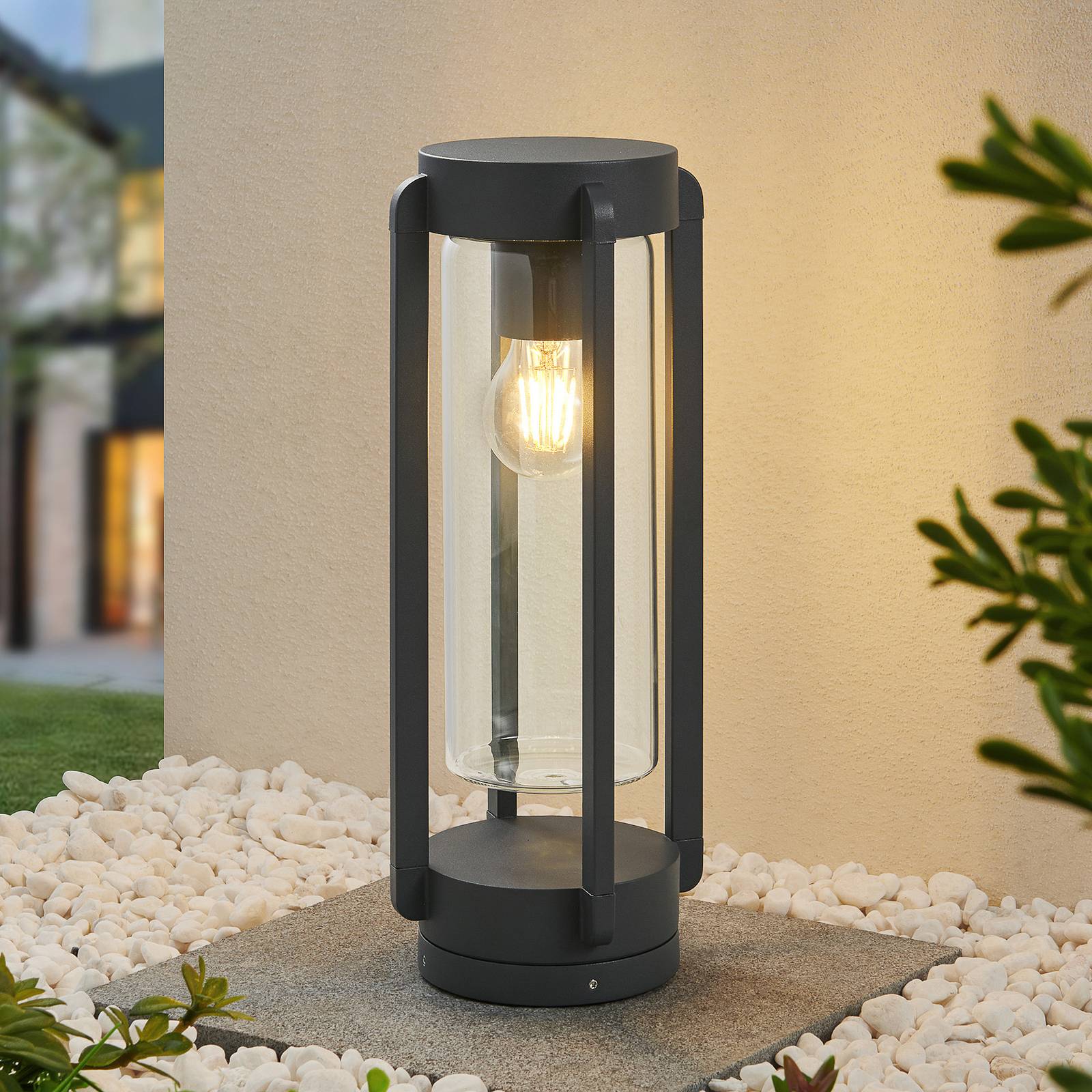 Lucande Tiras lampa cokołowa ciemnoszara 38 cm