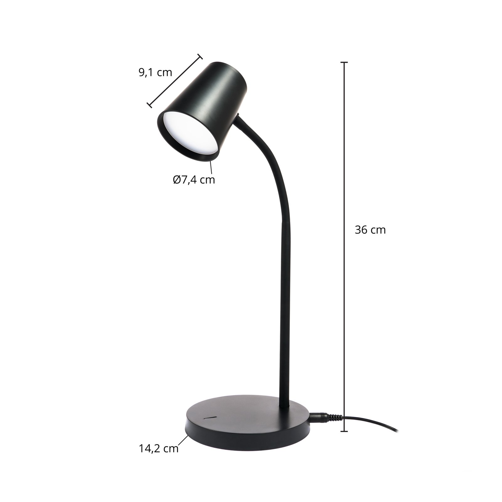 Lindby Ailina LED-Tischlampe, runder Fuß, schwarz
