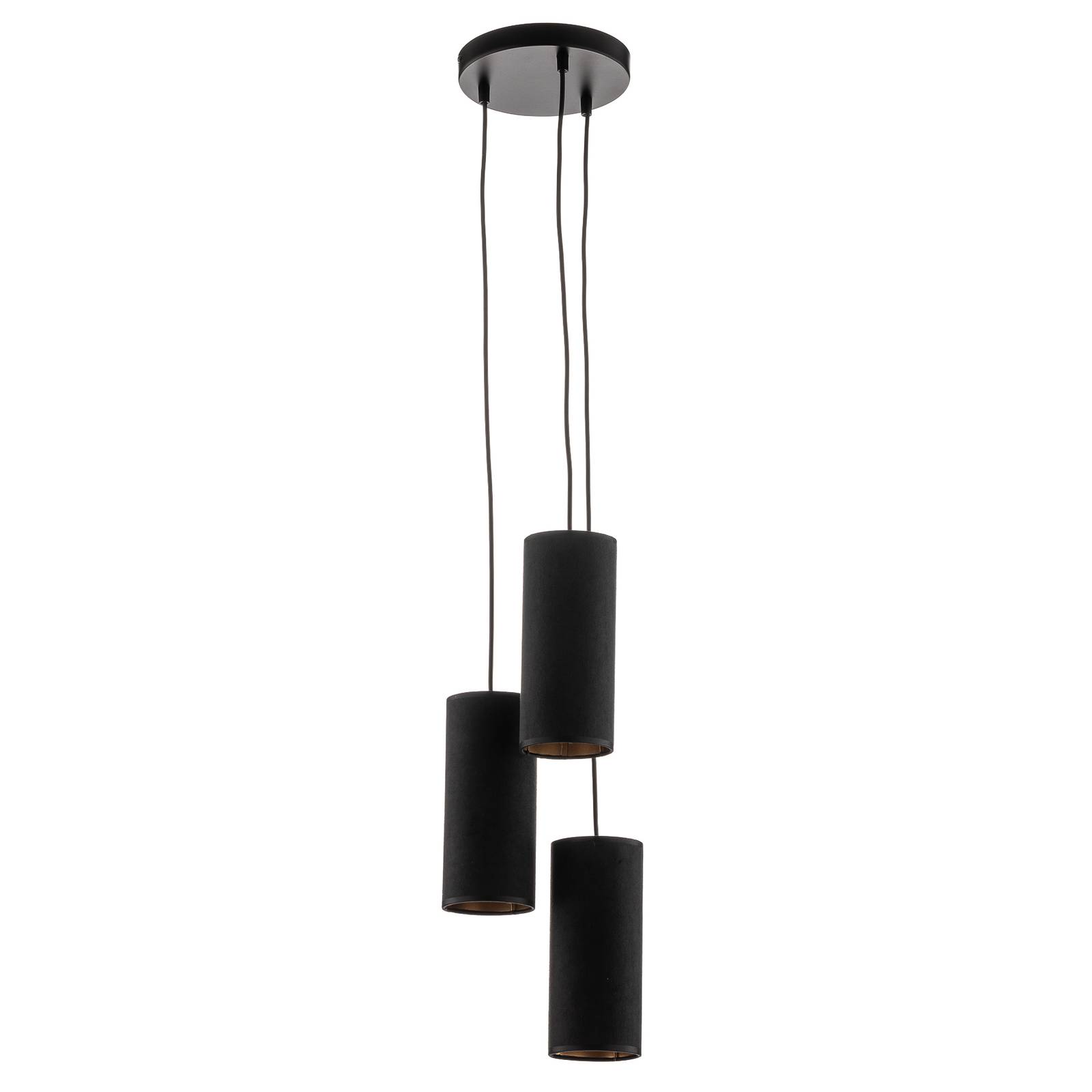 Suspension Joni tissu ronde 3 lampes noir doré