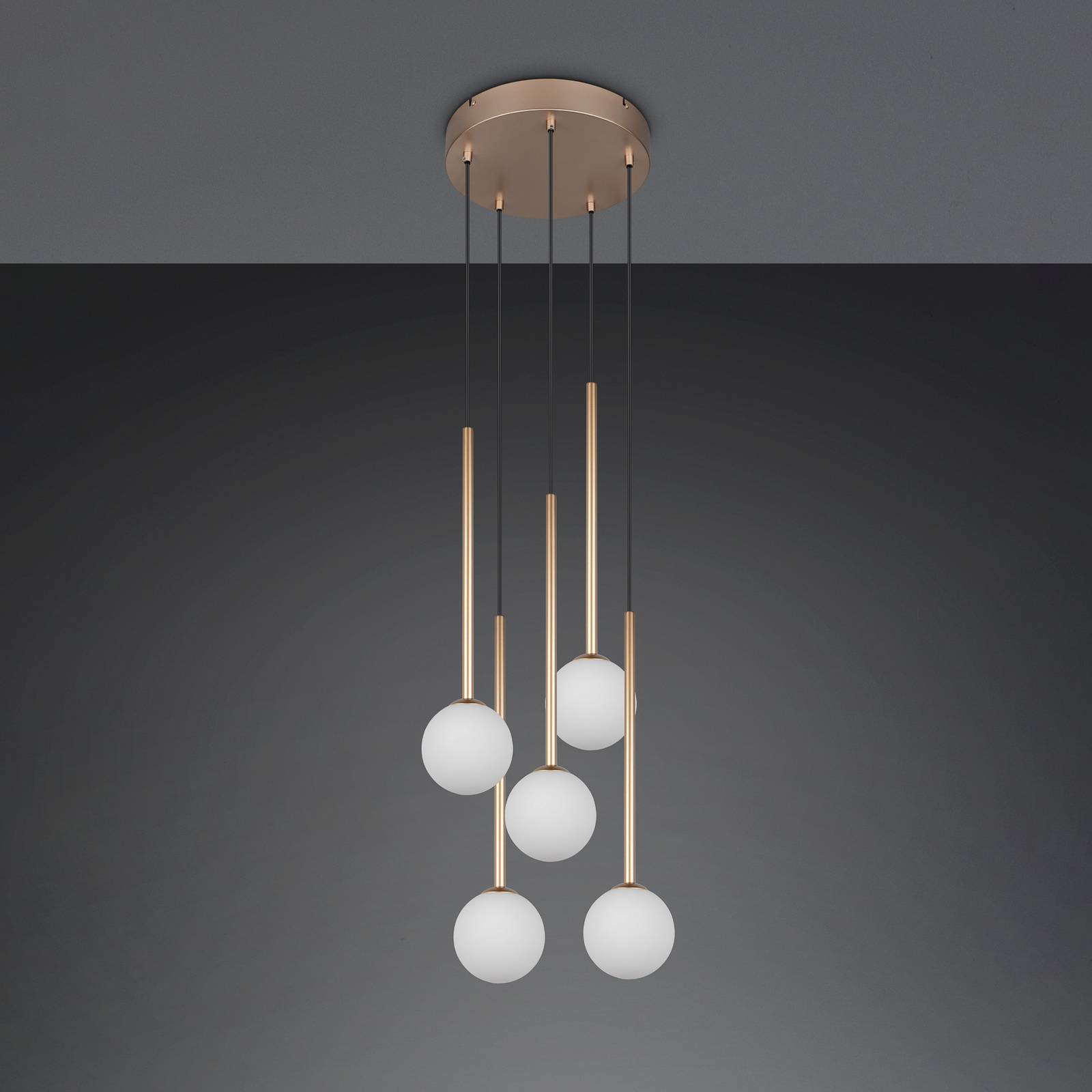 Trio Lighting Hanglamp Firano, goudkleurig, Ø 36 cm, metaal, 5-lamps.
