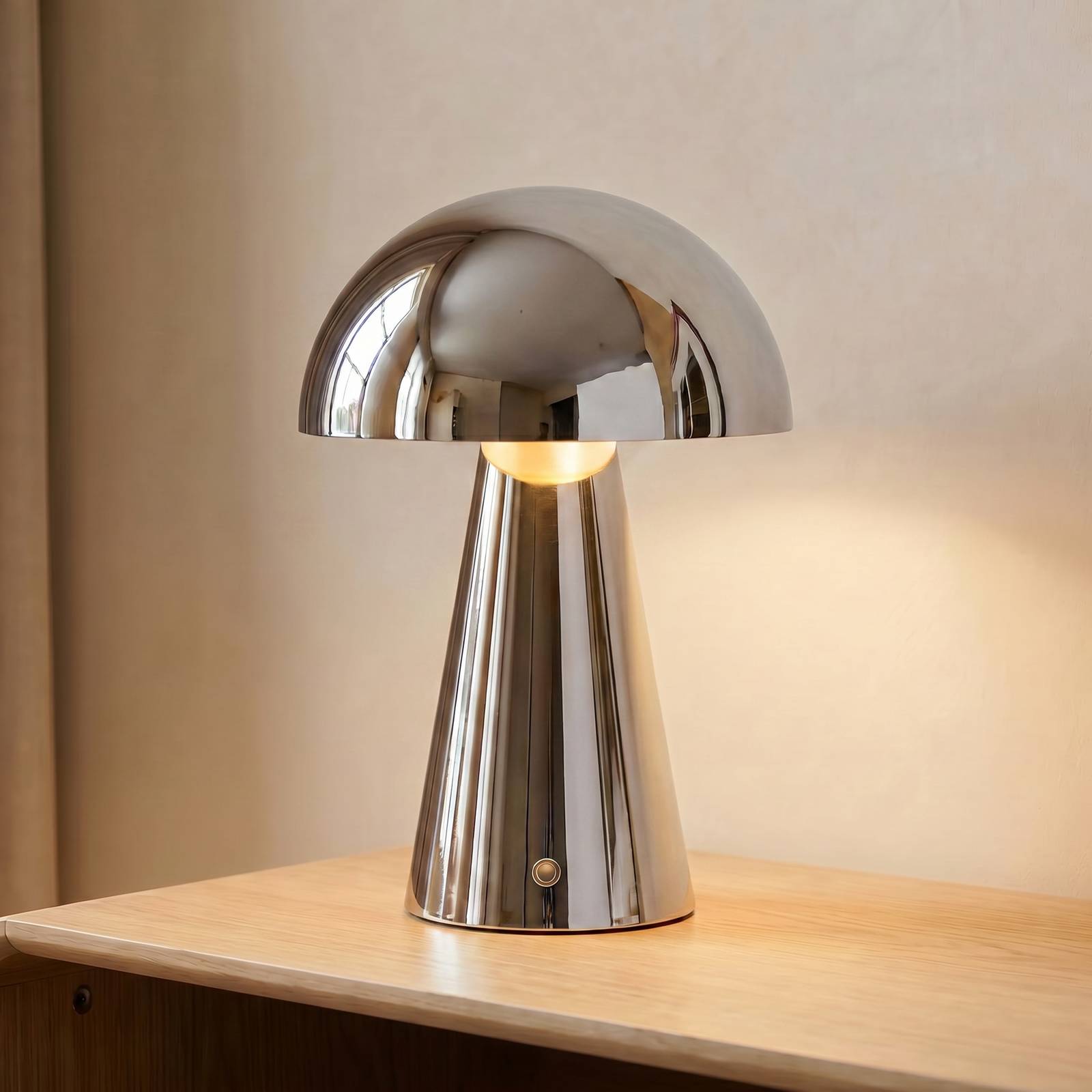 Lindby LED-bordlampe Nevijo, krom, Ø20cm, USB, dæmpbar