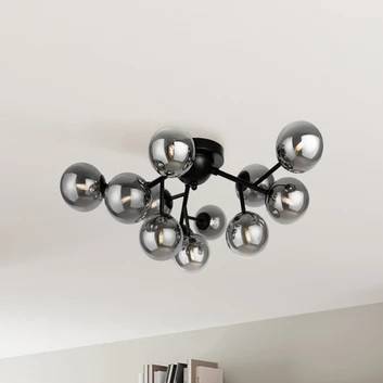 Maytoni taklampa Dallas, svart/rökgrå 12 lampor glas