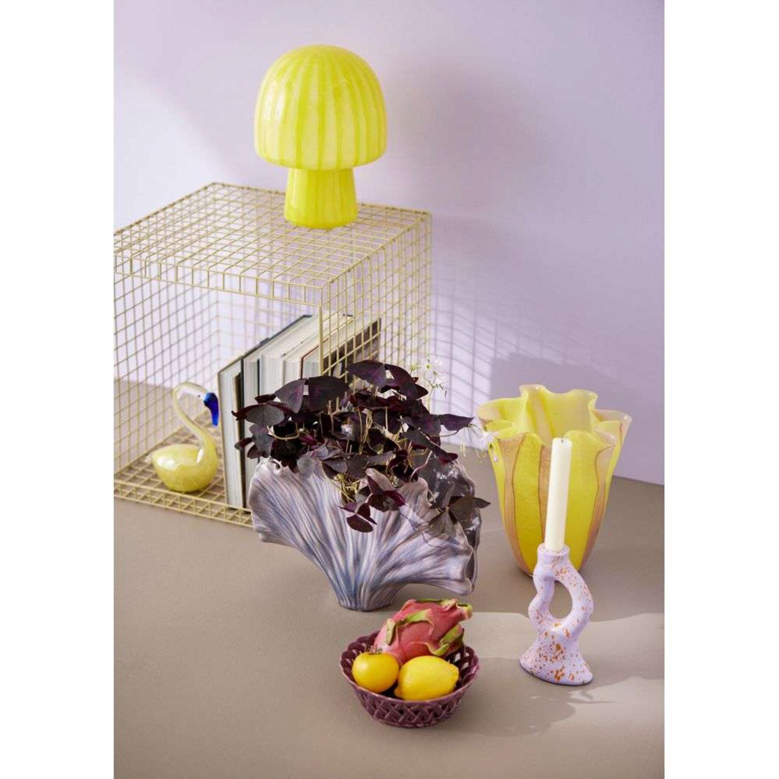 Funghi Table Lamp w/Stribes Yellow - Cozy Living