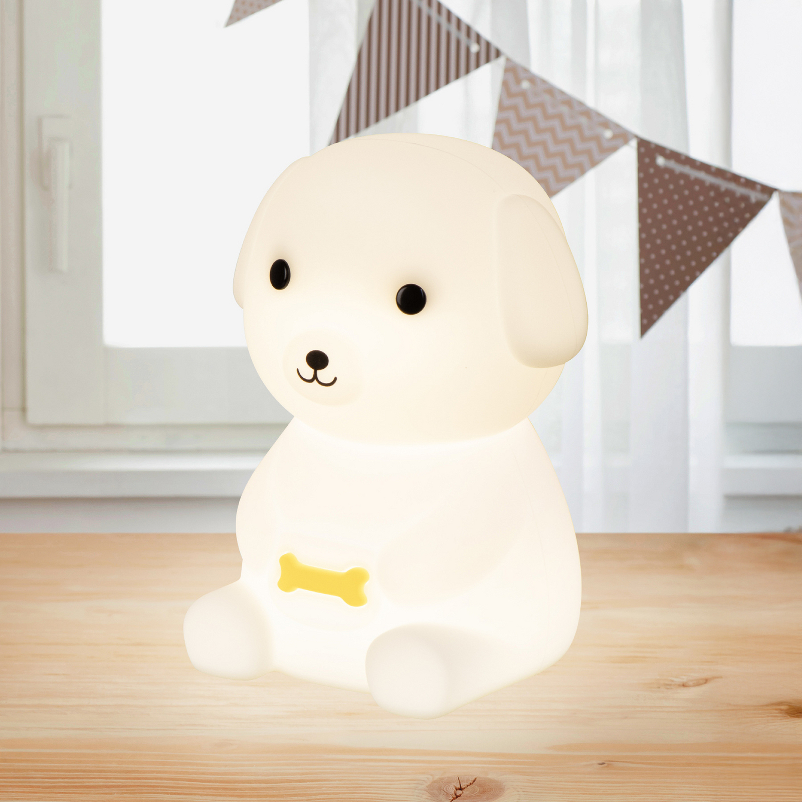 LED-Akku-Nachttischleuchte Puppy, Hund, weiß, RGB, dimmbar