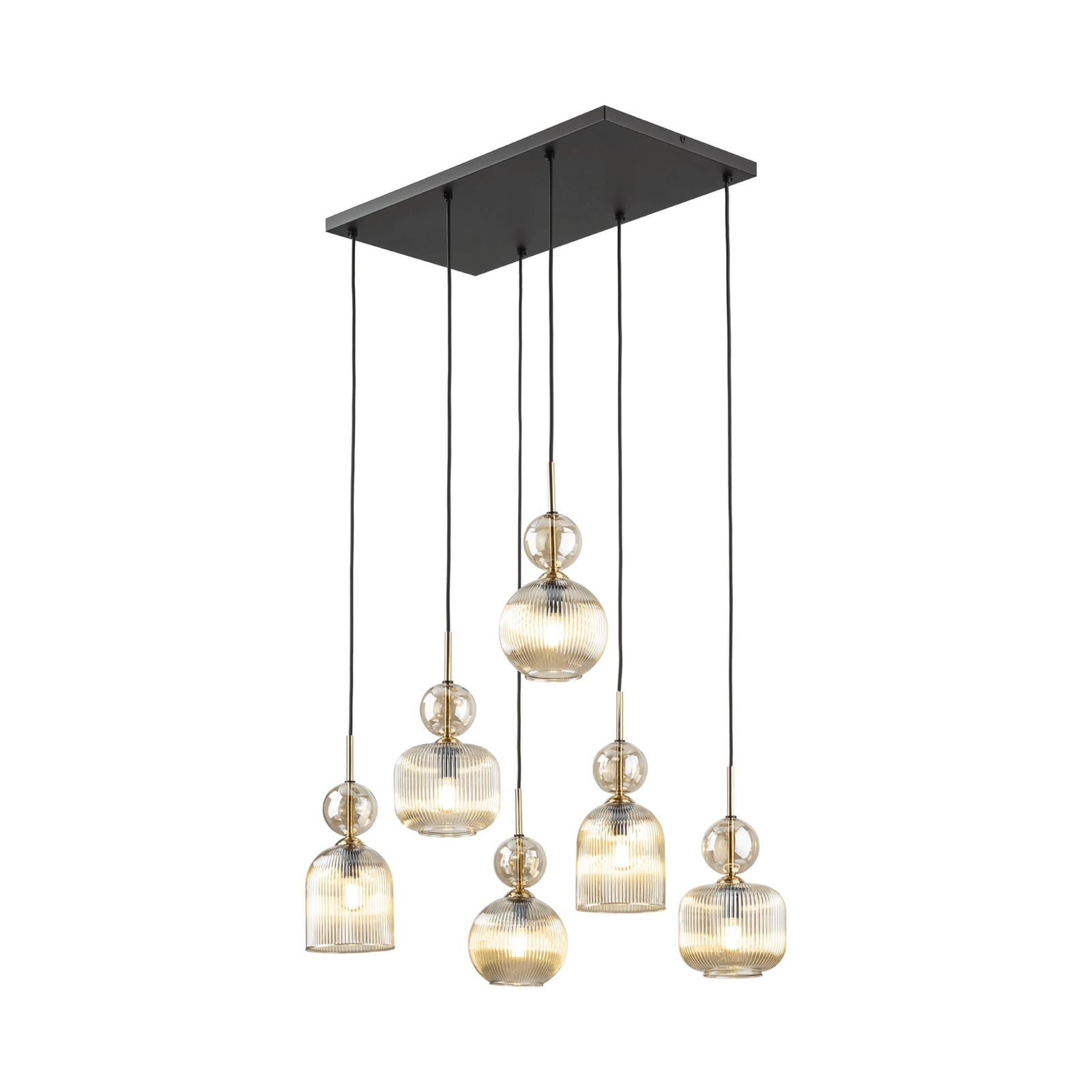 Hanglamp Sophia, 6-lamps, 65 cm, cognac/zwart, E14