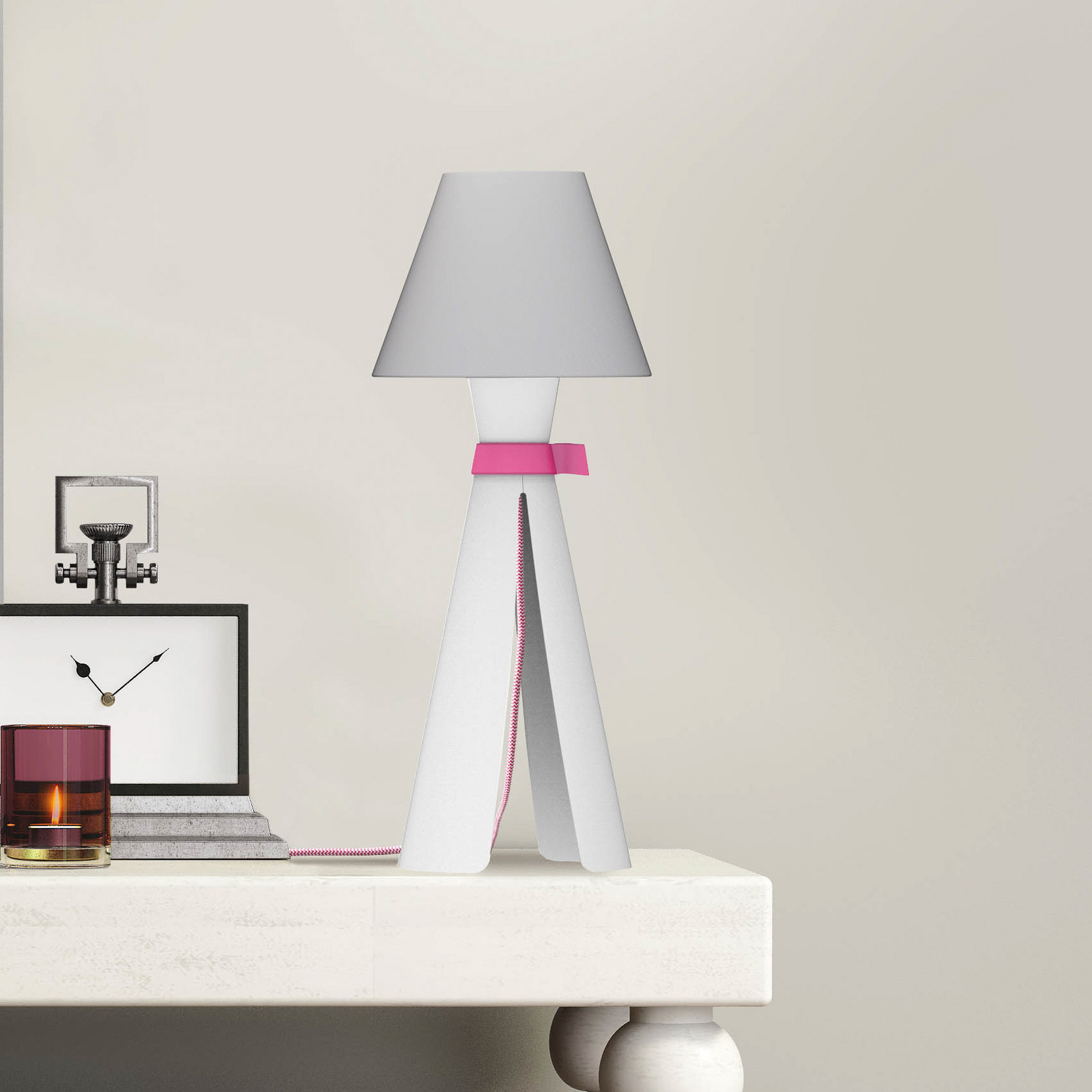 Aluminor Flea lampă de masă textilă - Camera de zi / sufragerie - modern - gri alb roz - Țesătură / Textil