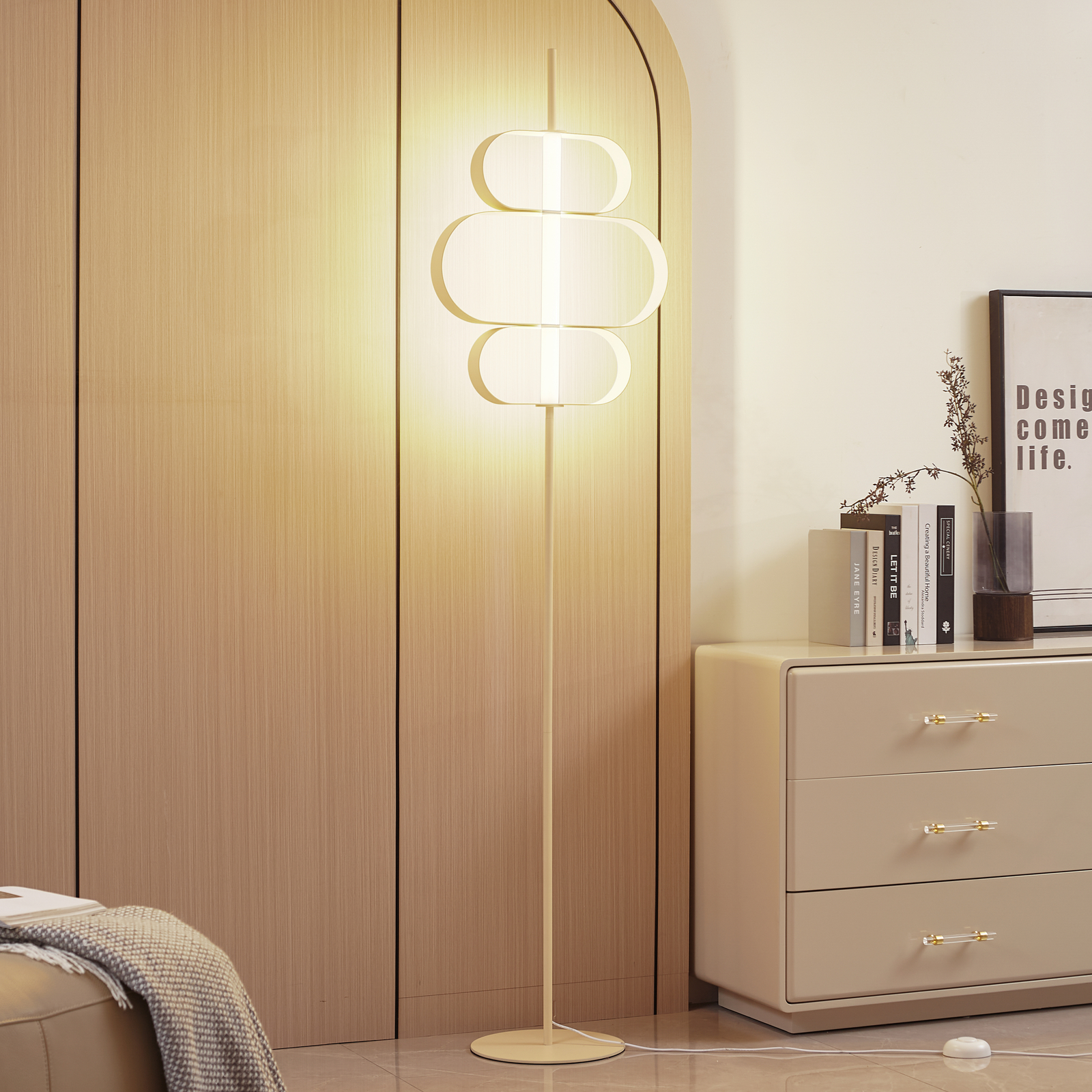 Lucande Piantana LED Audrina, beige, metallo, dimmerabile