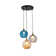 Sospensione La Spezia 3 luci vetro ambra/blu/fumè