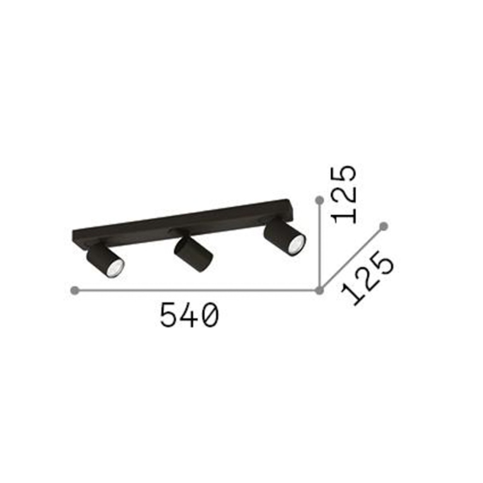 Ideal Lux Rudy Round downlight, svart, 3 lyskilder, metall