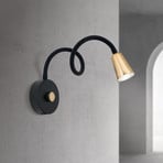 Wandleuchte Dotty, messingfarben, Flexarm, Dimmer, GU10