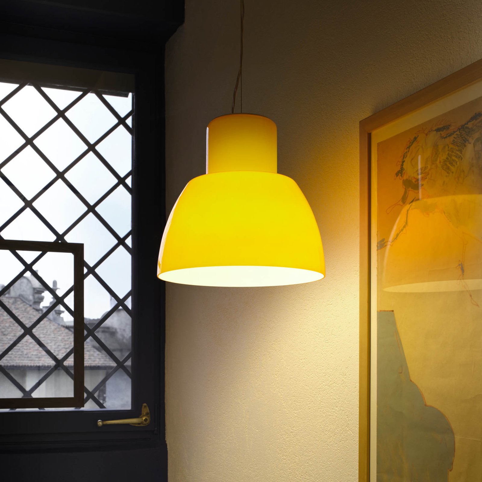 Nemo Suspension Lorosae, jaune, Ø 40 cm, verre, E27