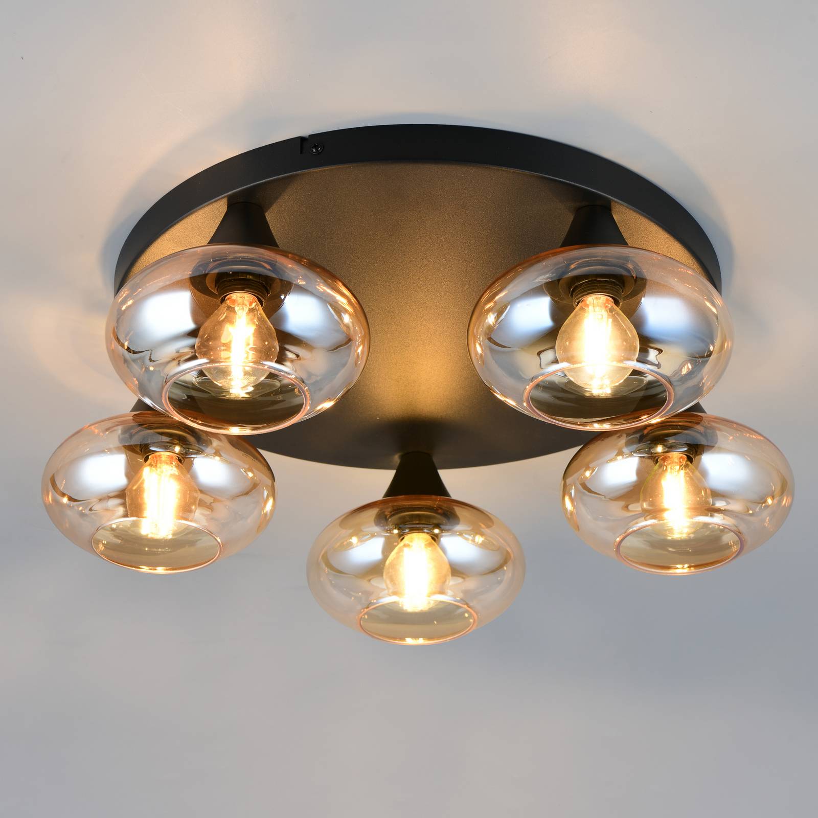 Deckenleuchte Divina, amberfarbig, Ø 49 cm, 5-flammig, Glas günstig online kaufen