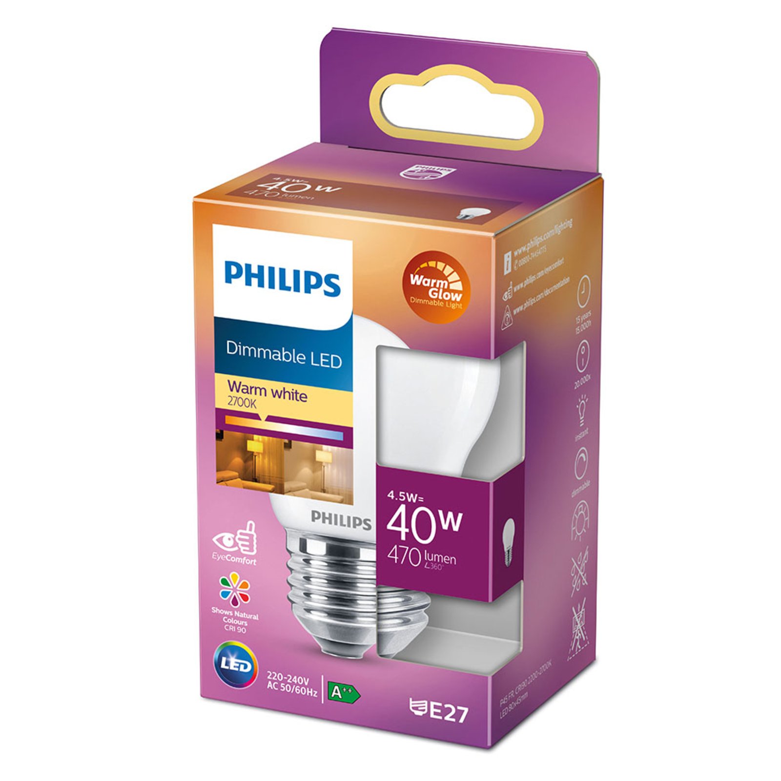 Philips LED Classic WarmGlow E27 P45 3,4W matowa