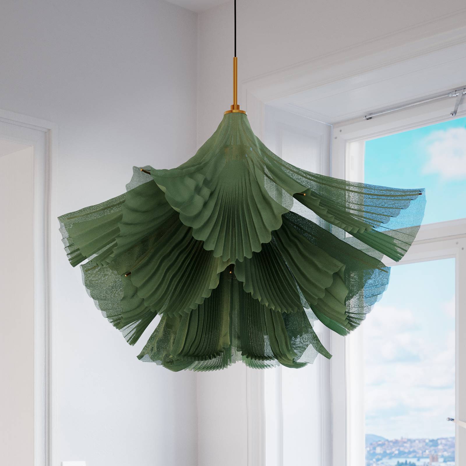 Żyrandol Juliette marki By Rydéns, zielona, tiul/metal, 75 cm, E27