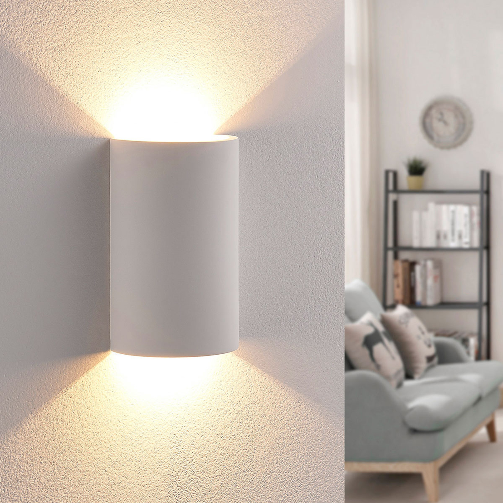 LED wall light Jenke, plaster, semi-circular
