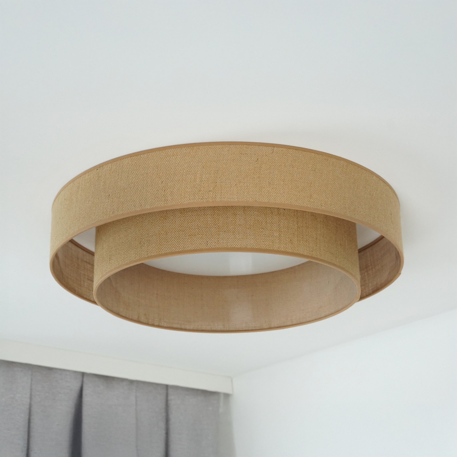 LED griestu gaisma Luneta, džuta, brūna, Ø 60 cm, 3 pakāpju dim