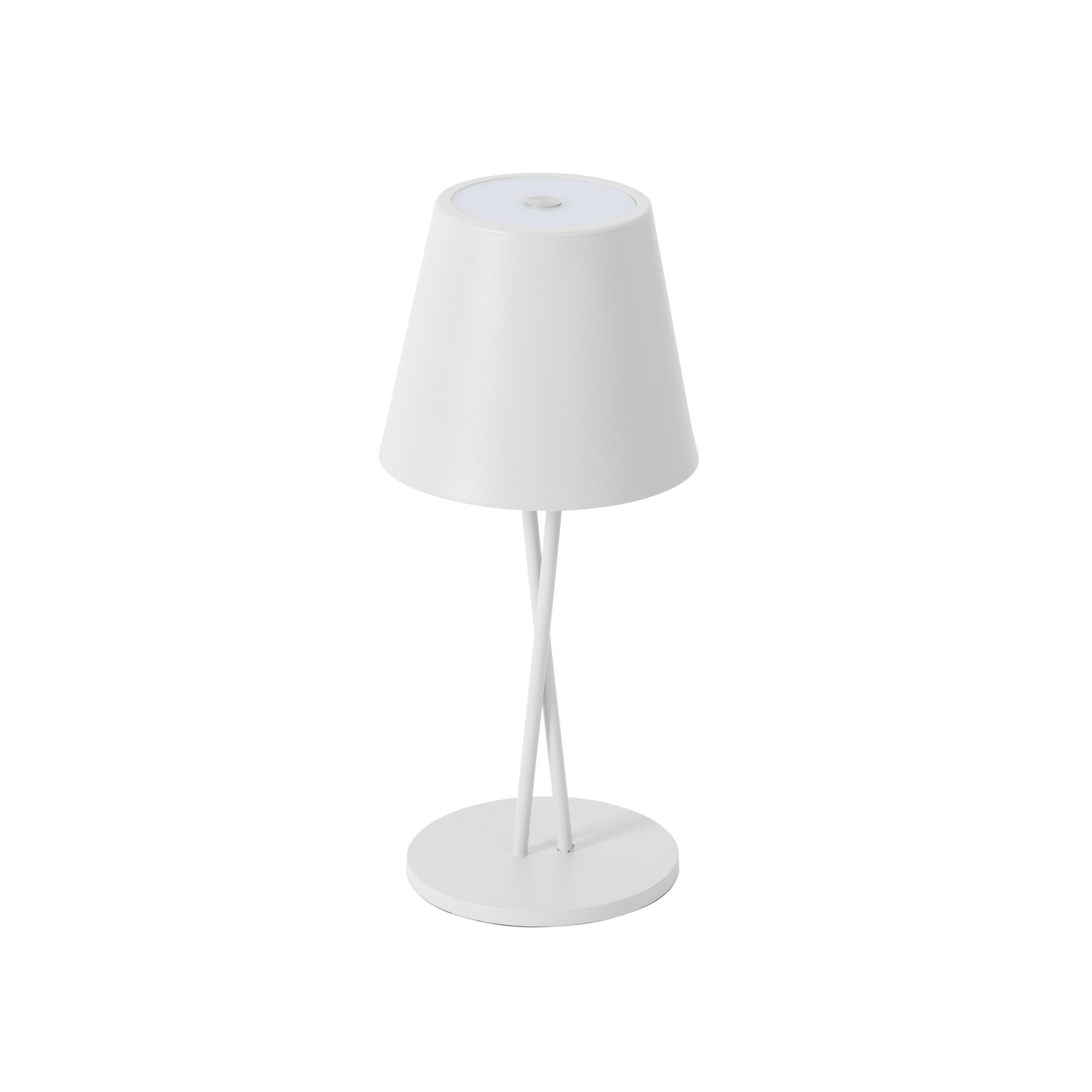 Lindby LED акумулаторна настолна лампа Janea, кръстосана, бяла, метал