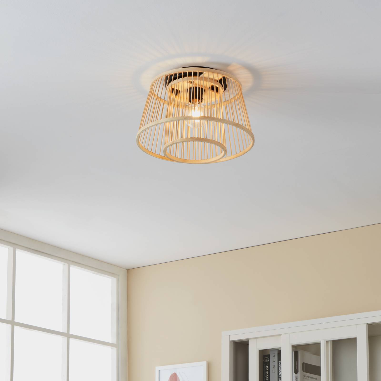 Deckenleuchte Hykeham, Ø 38 cm, natur, Bambus günstig online kaufen