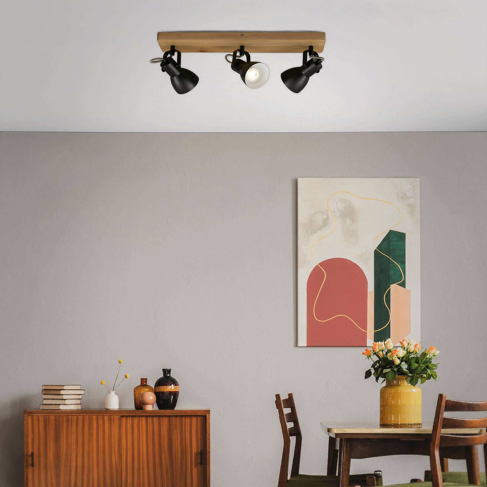 briloner spot pour plafond arbo avec élément bois, 3 lampes
