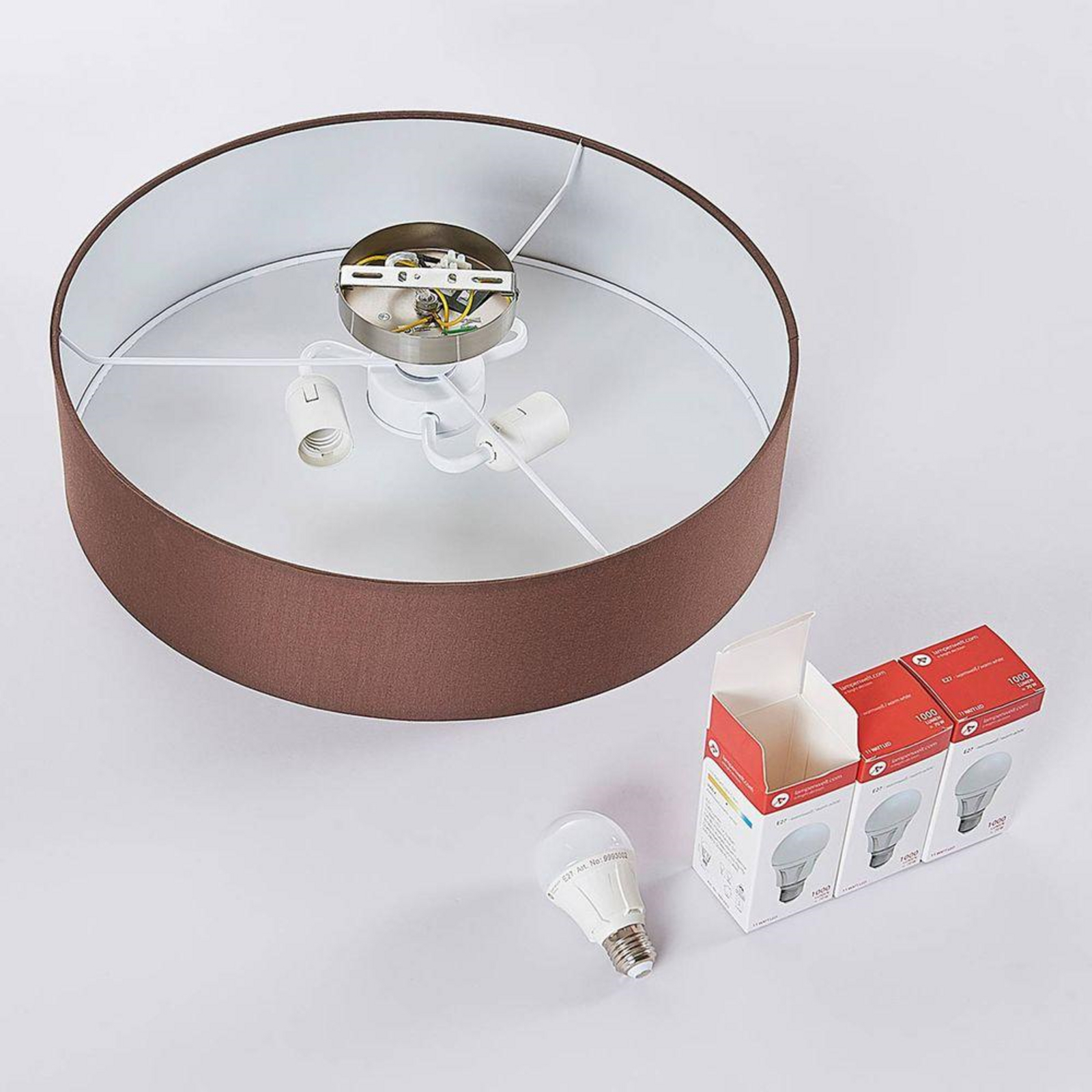 Lindby ceiling light Sebatin, Ø 50 cm, light brown, fabric, E27