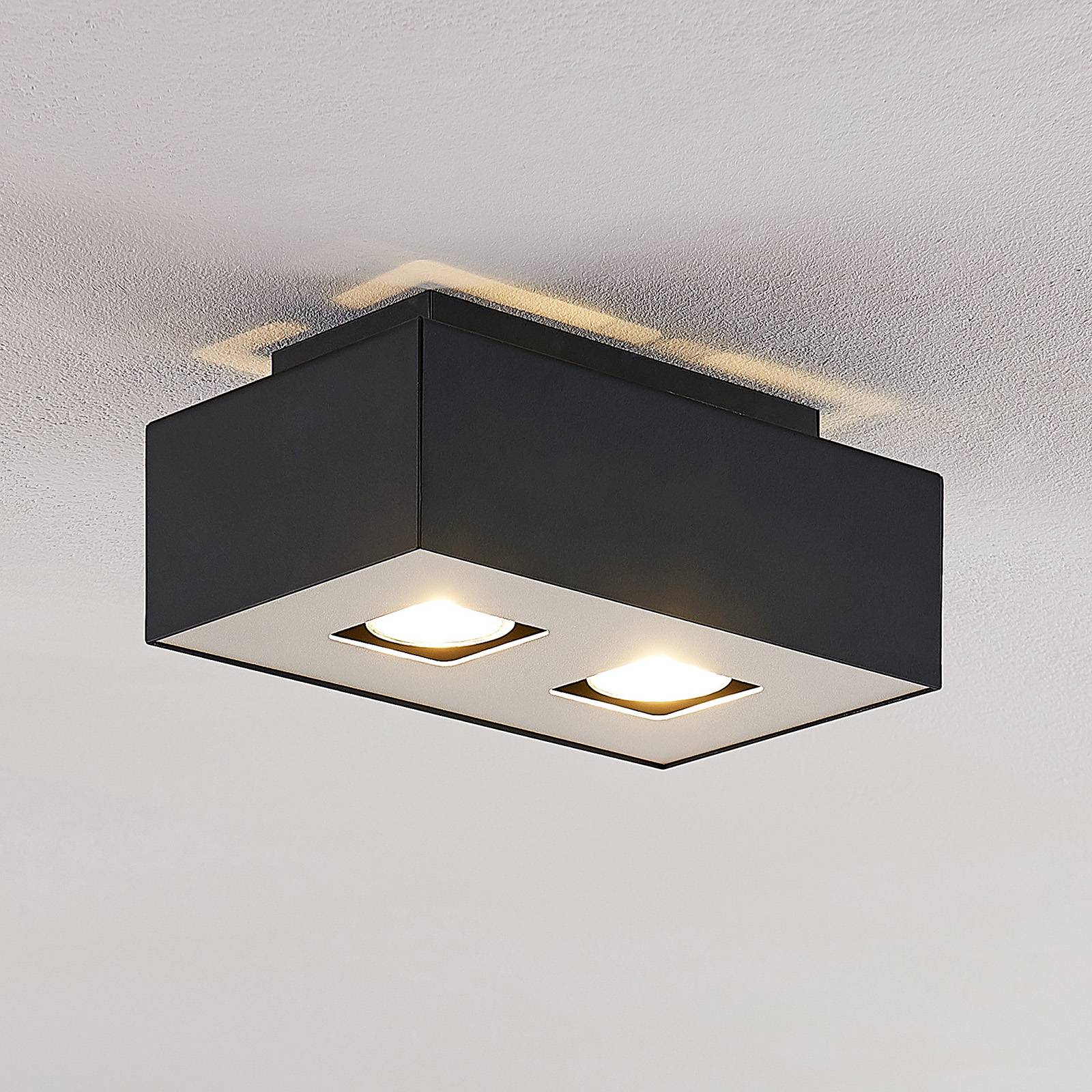 Lindby Kasi plafonnier noir 2 lampes 24 x 14 cm