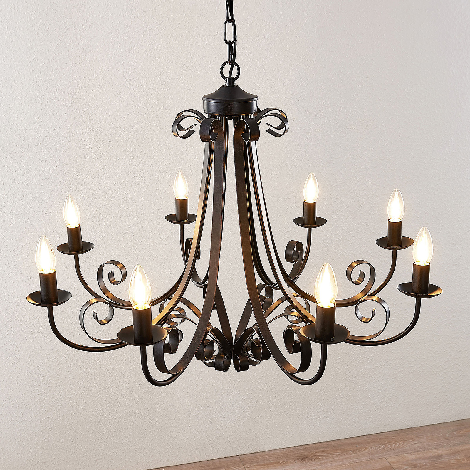 Lindby Scaleria chandelier, 8-bulb, brown, for Living / Dining Room, metal, E14, 40 W, energy efficiency: A++, H: 56 cm
