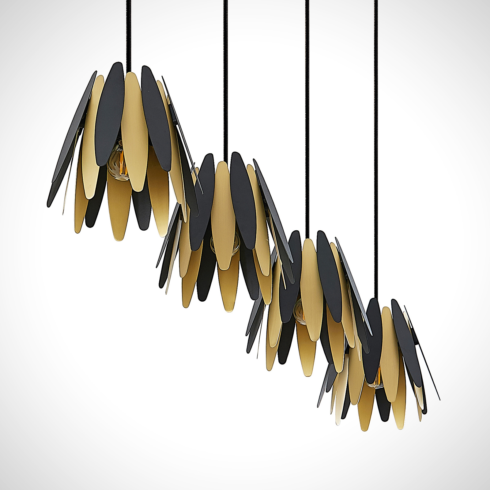 Lucande Lounit hanglamp, zwart-goud, 4-lamps
