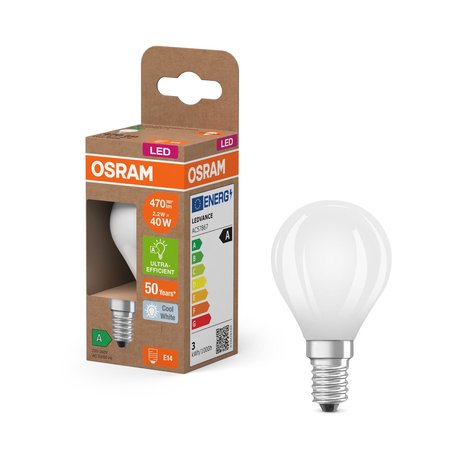 OSRAM LED bec picătură mat E14 2.2W 4000K 470lm