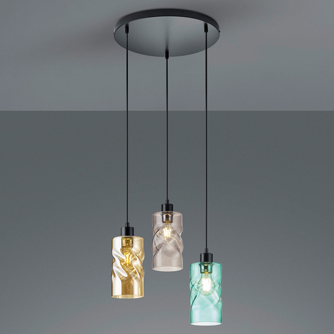 Hengelampe Swirl med glasskjermer, 3 lys, rund