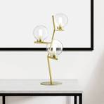 Camely table lamp, 3-bulb, brushed gold/clear, glass