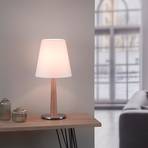 Lucande Elif lampa stołowa biała, stożkowa dąb