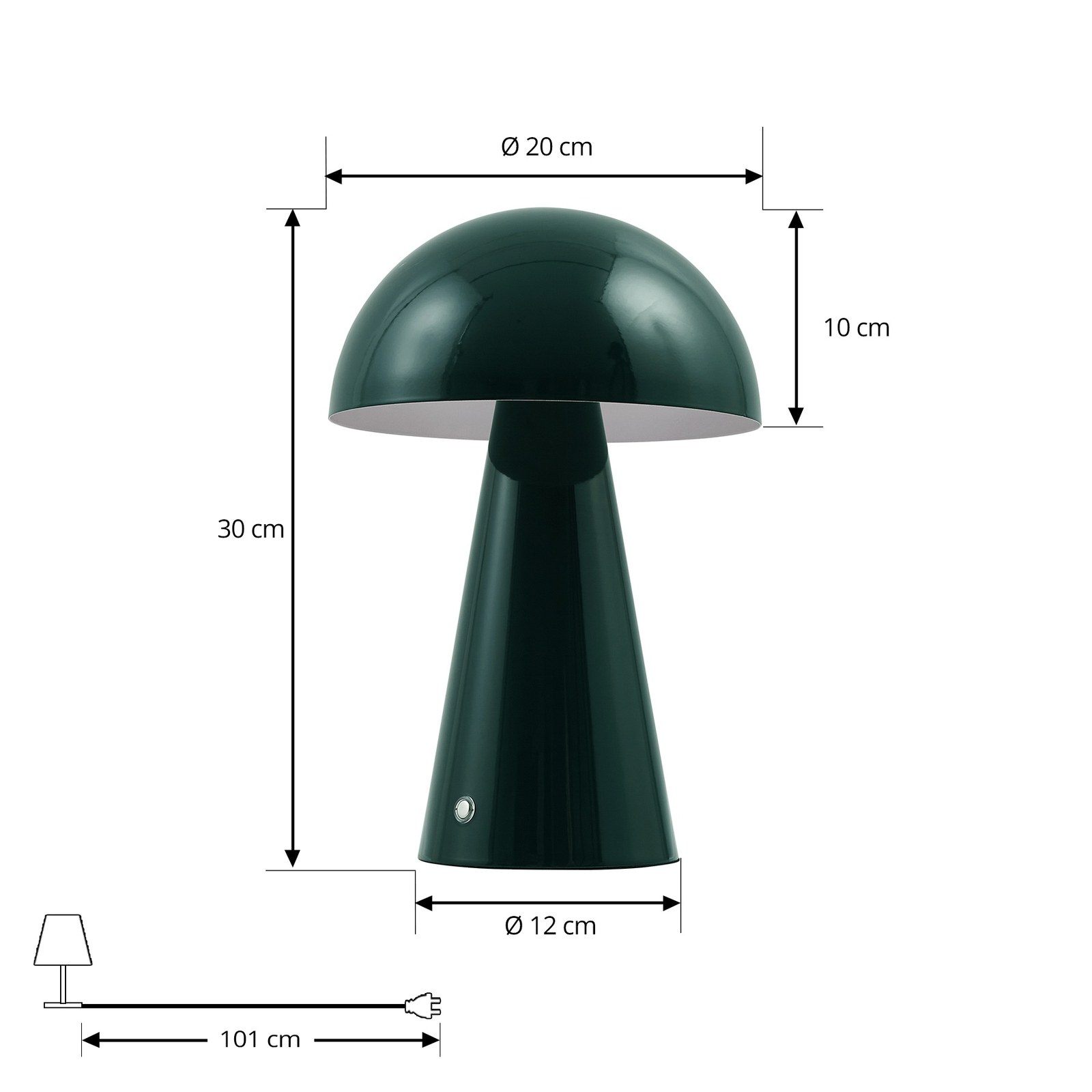 Lámpara de mesa Lindby LED recargable Nevijo, verde, Ø20 cm, USB, atenuador