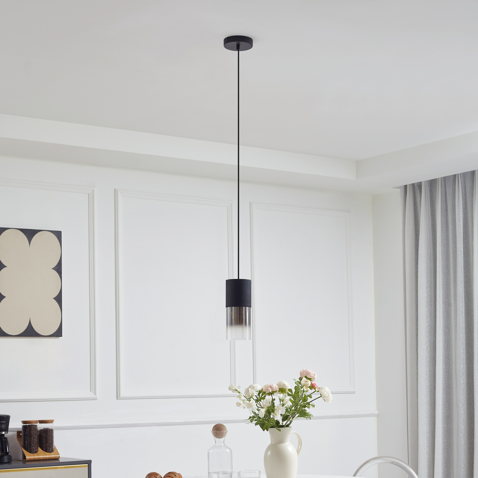 Lindby pendant light Svante, 1-bulb, black, glass, Ø 10cm