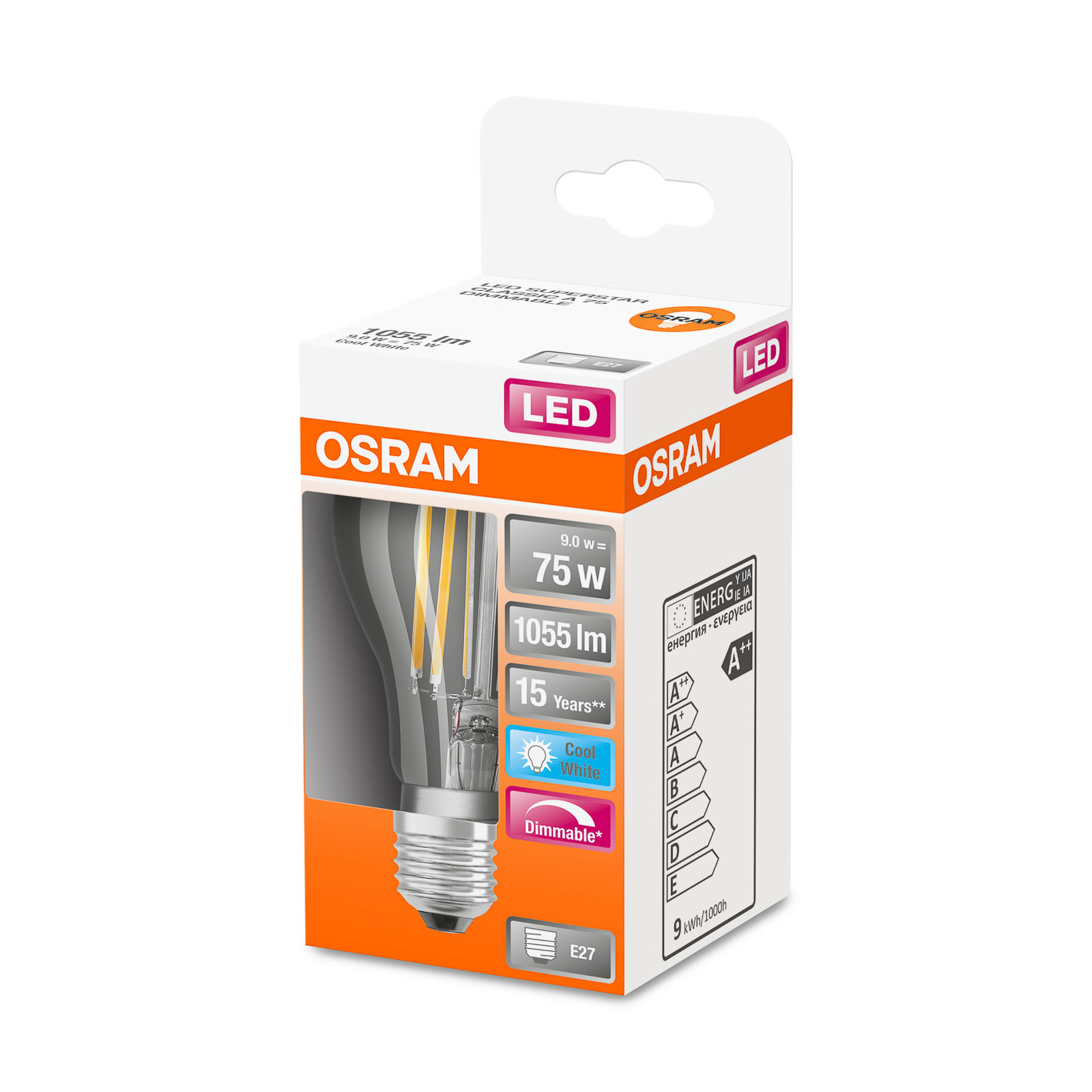 OSRAM Classic A LED bulb E27 7,8W 2,700K clear dim Lights.co.uk