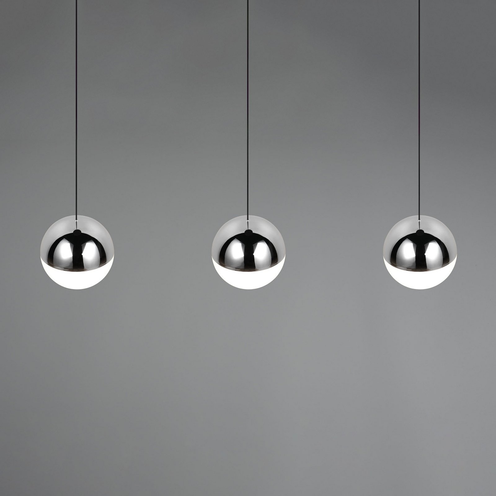 Senta LED pendant light, chrome, length 62 cm, 4,000 K, 3-bulb.