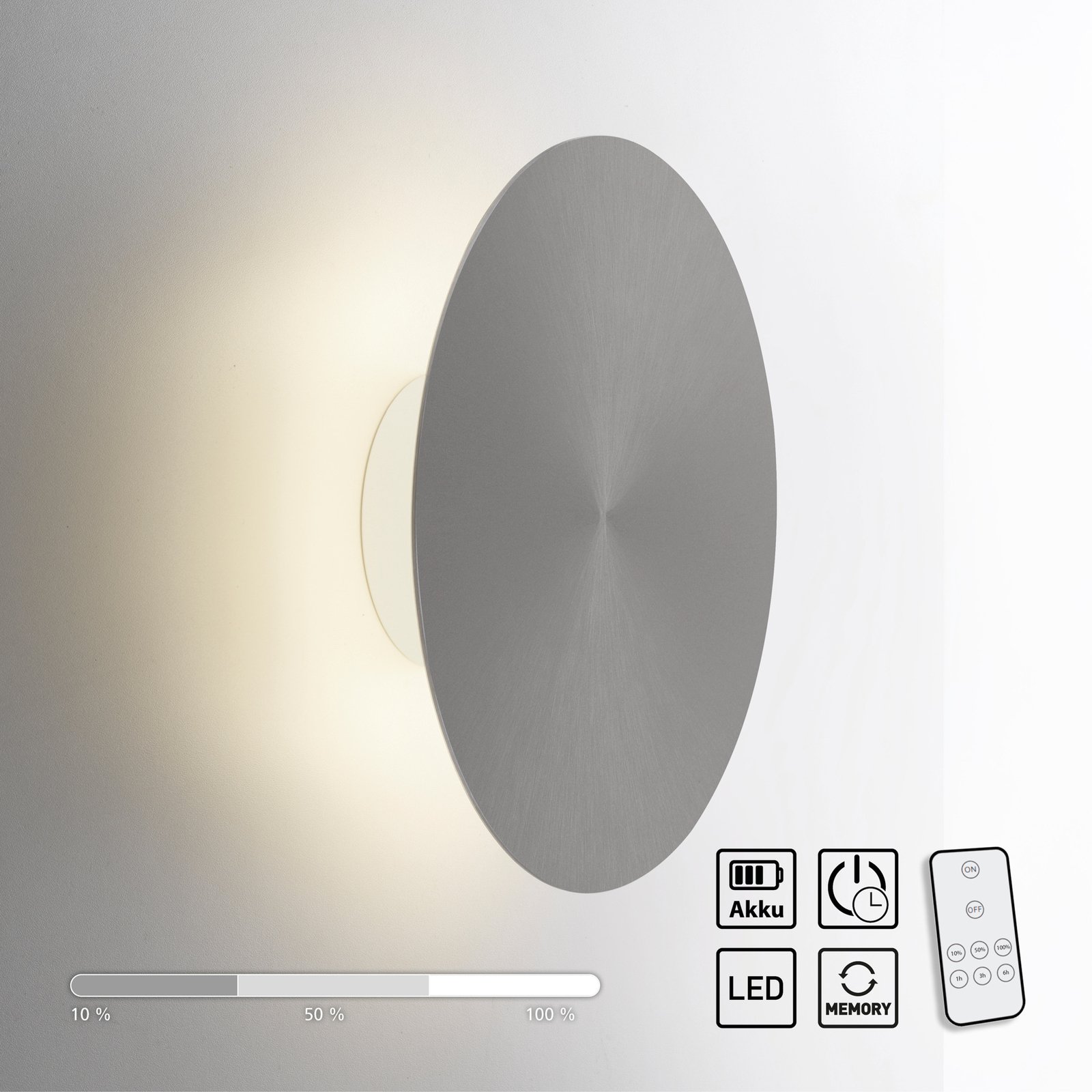 LED nástenné svietidlo na batérie Puntua Ø 25 cm sivé