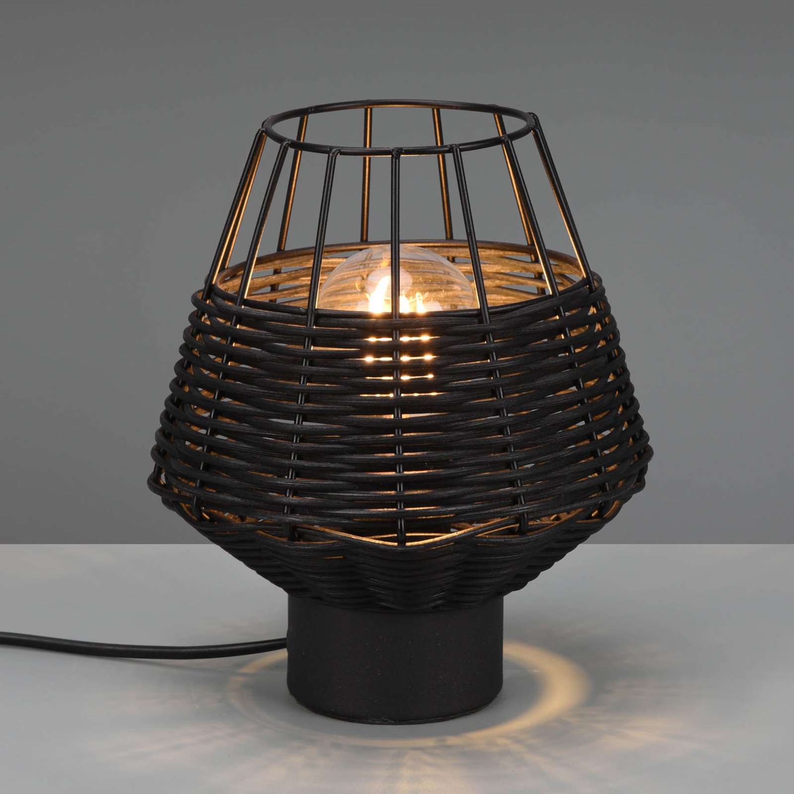 Borka table lamp, rattan and cage lampshade