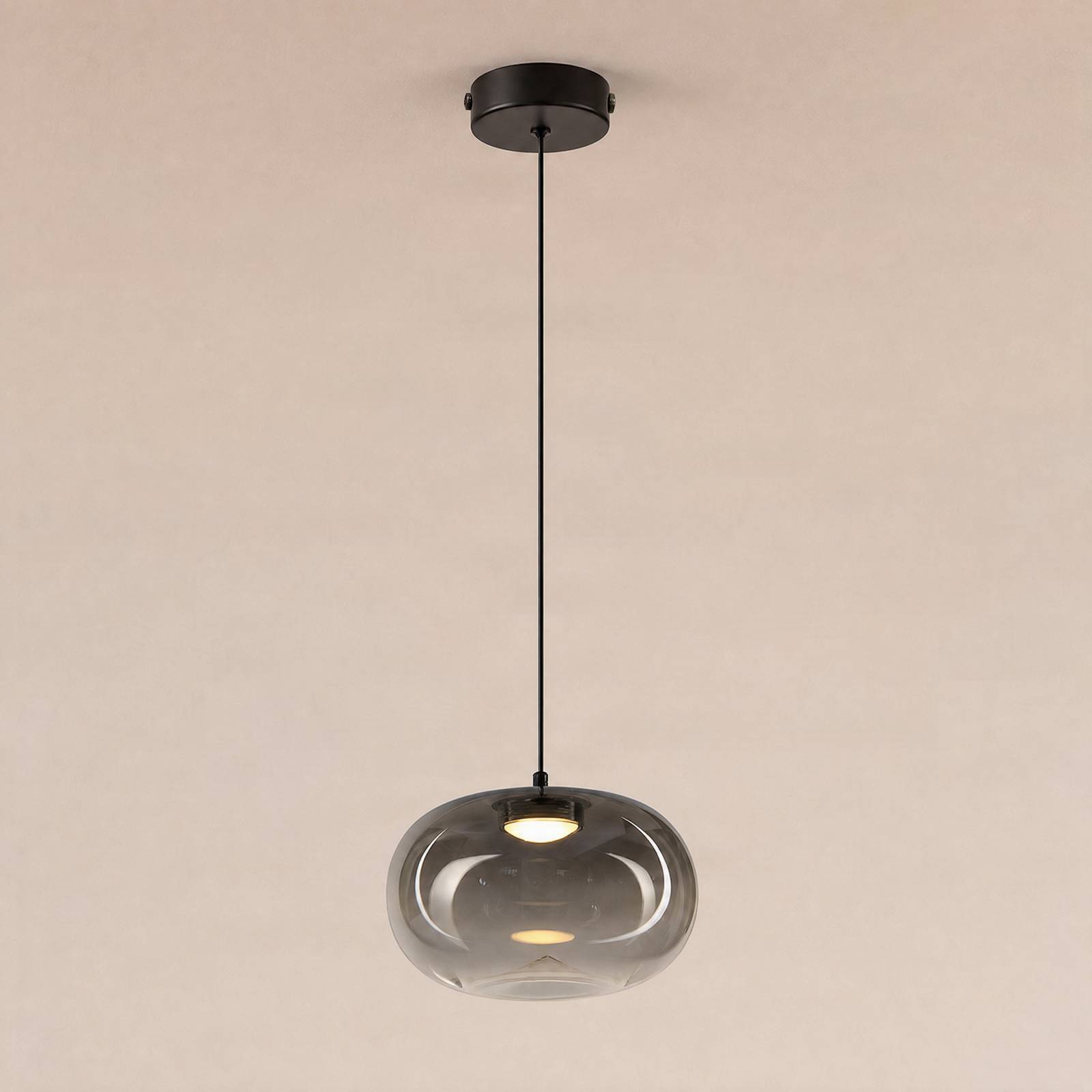 Lampa wisząca LED Vaso, szaro-dymna, Ø 18 cm, szkło
