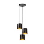 Lampă suspendată Almelo, 3 becuri, rotundă, negru / auriu, metal