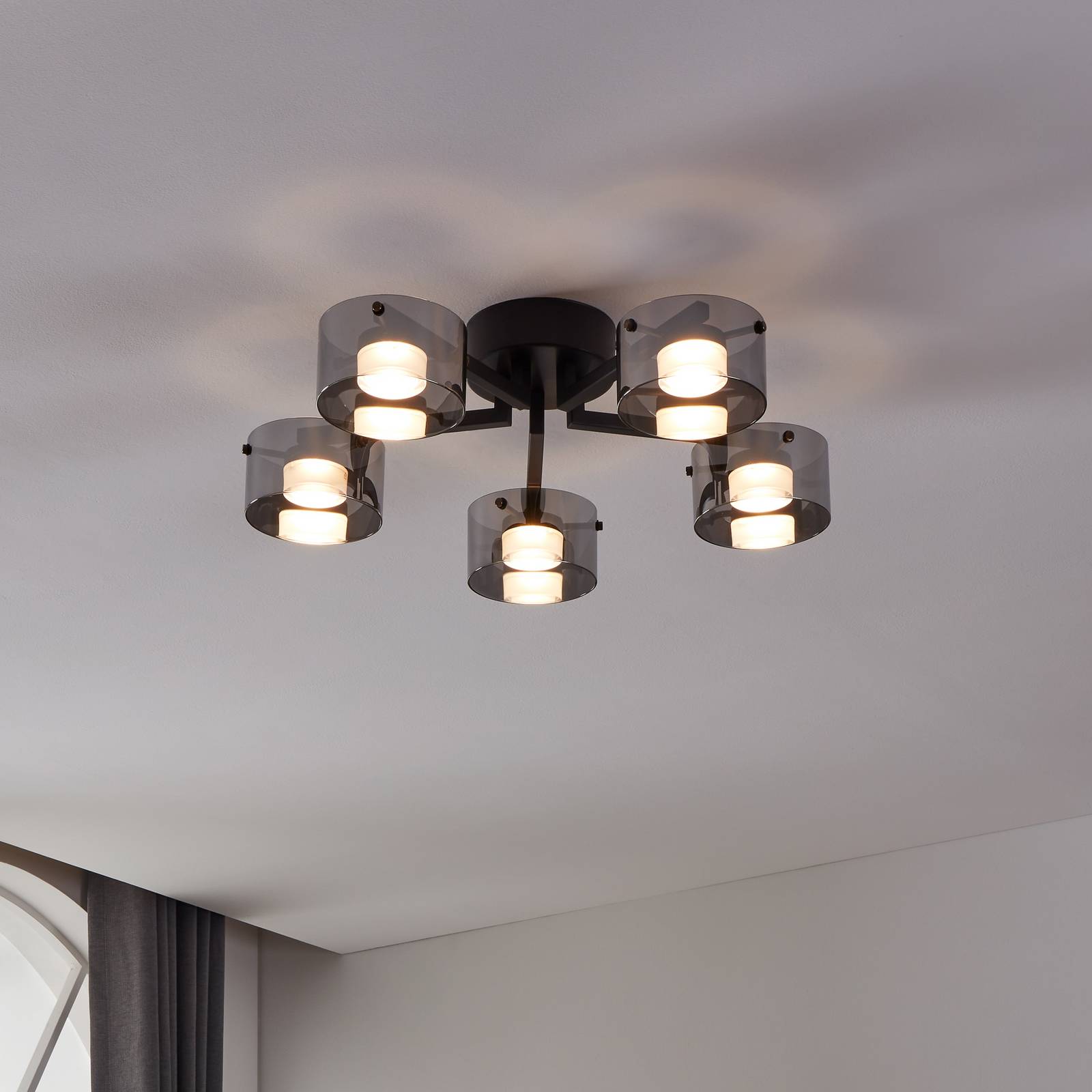 EGLO Plafonnier LED Copillos, noir Ø 66 cm verre/métal à 5 lampes