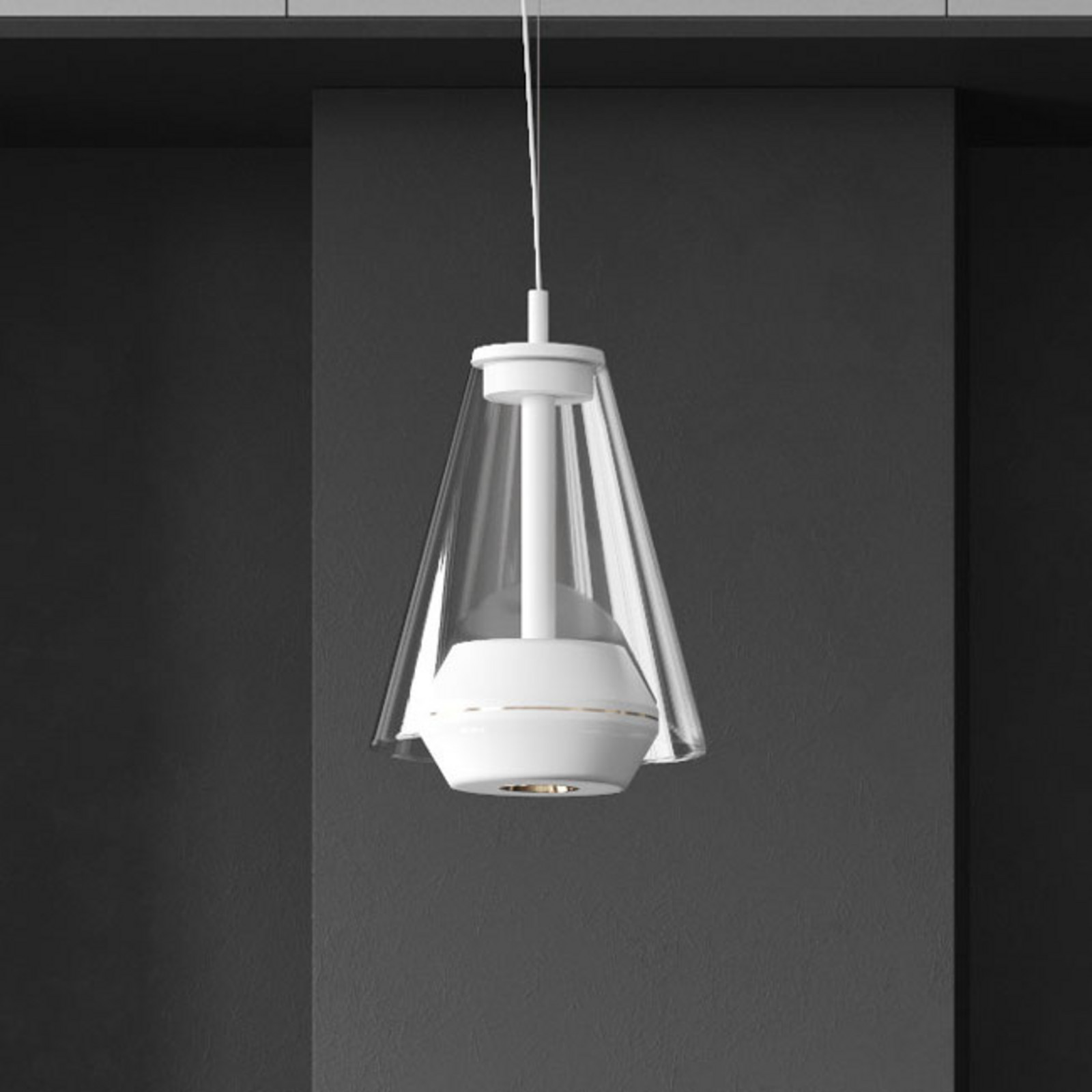 Prandina Shuttle pendul alb sticlă transparent