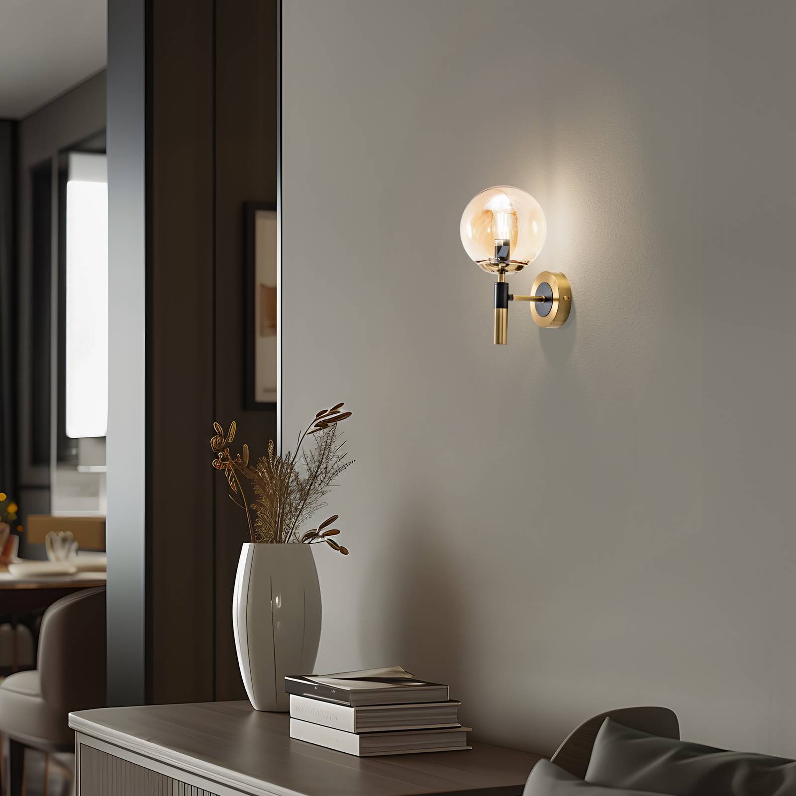 Wandleuchte Natalia, goldfarben, Ø 15 cm, Glas, E14 günstig online kaufen