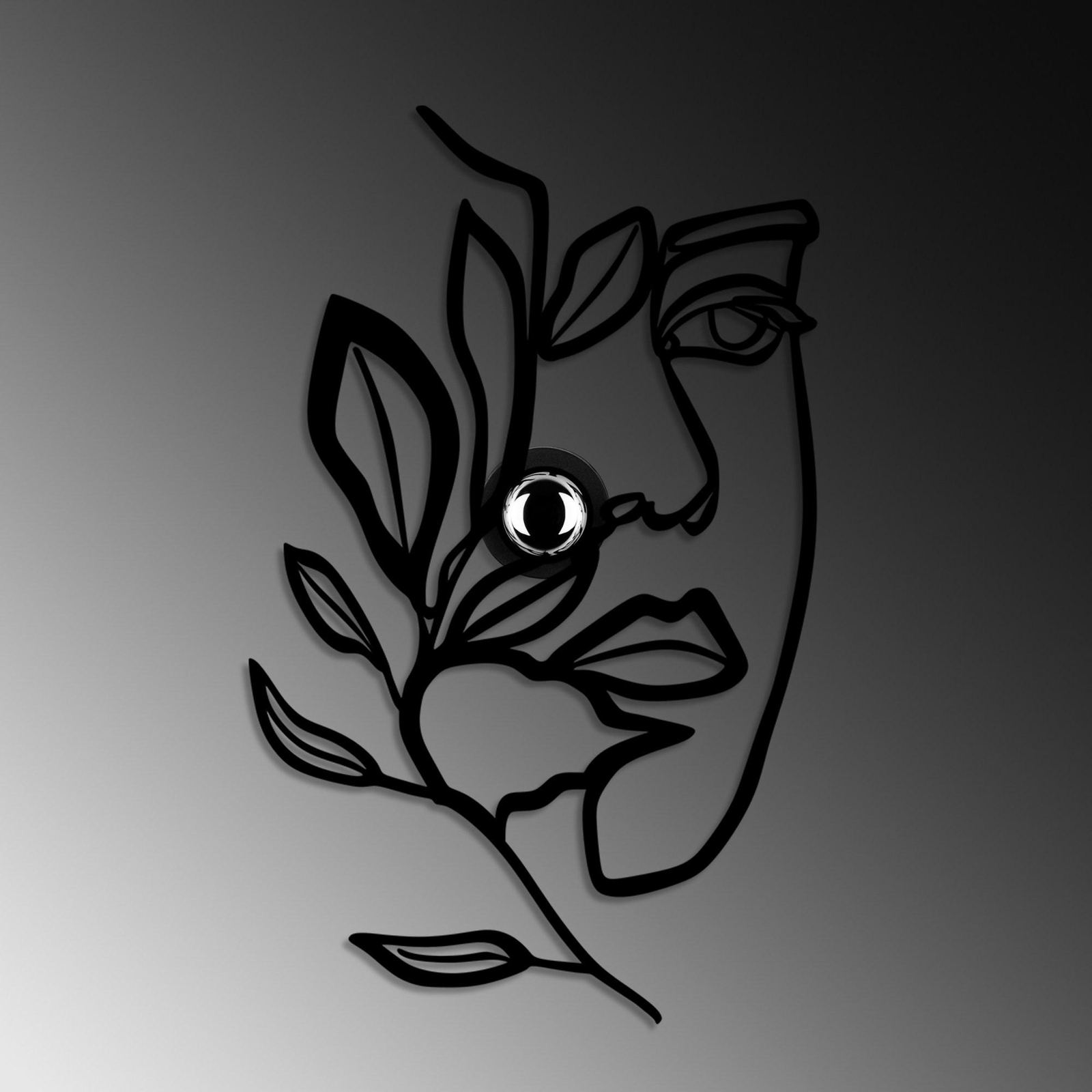 Applique murale Flower Faced, noir, métal, 54 x 34 cm, connecteur