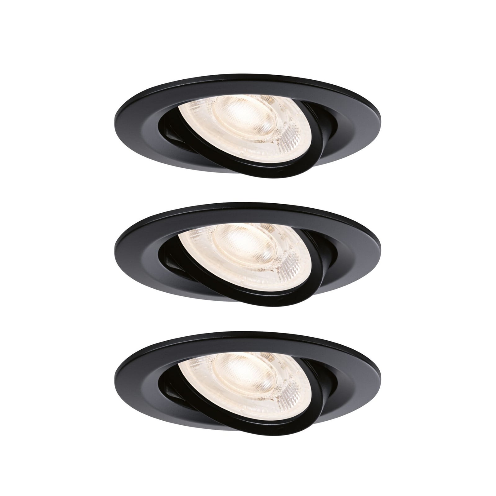 Lámpara empotrable Paulmann NOVA, negra, 9 cm, orientable, atenuable, juego de 3